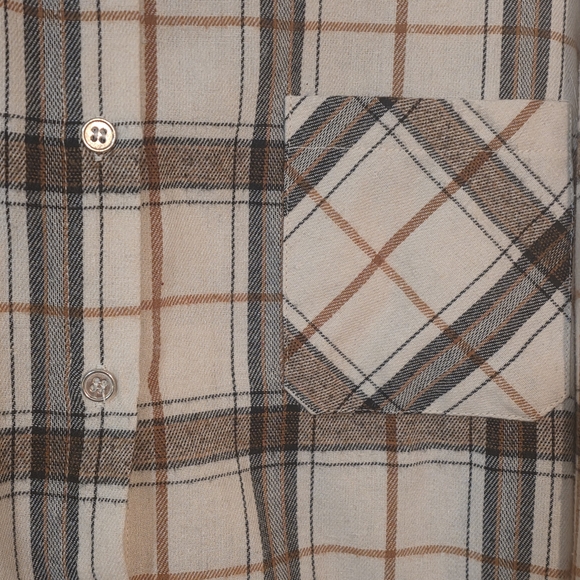 Women's Plaid Button Down Shirt - Cream and Brown - Picture 3 of 5